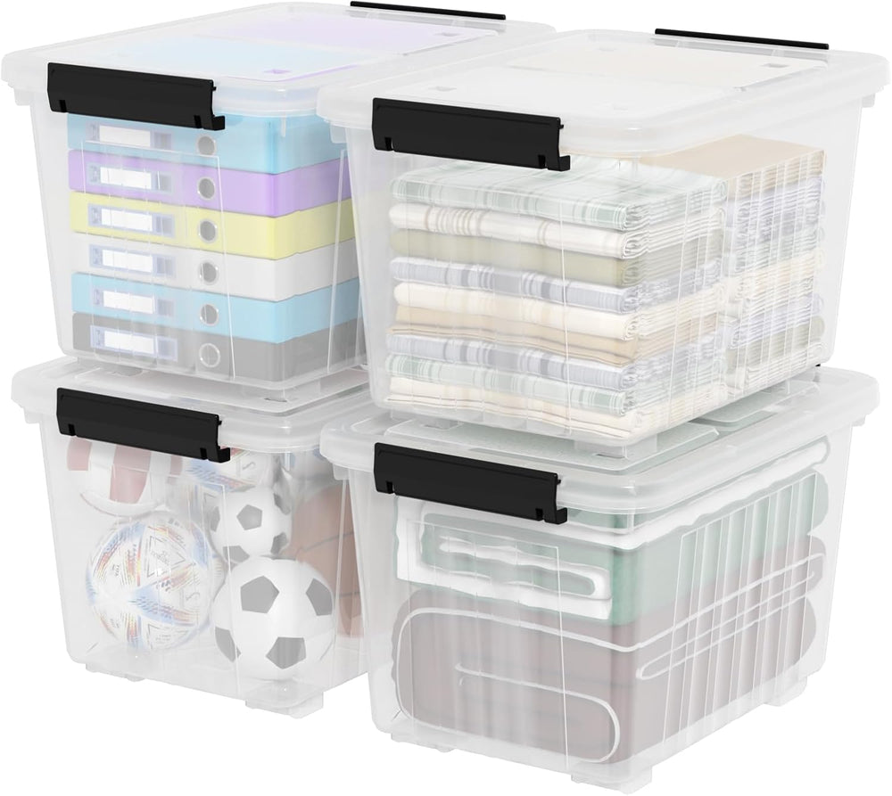 4-Pack 50 Quart Plastic Storage Bin, Stackable Wheeled Box, Clear