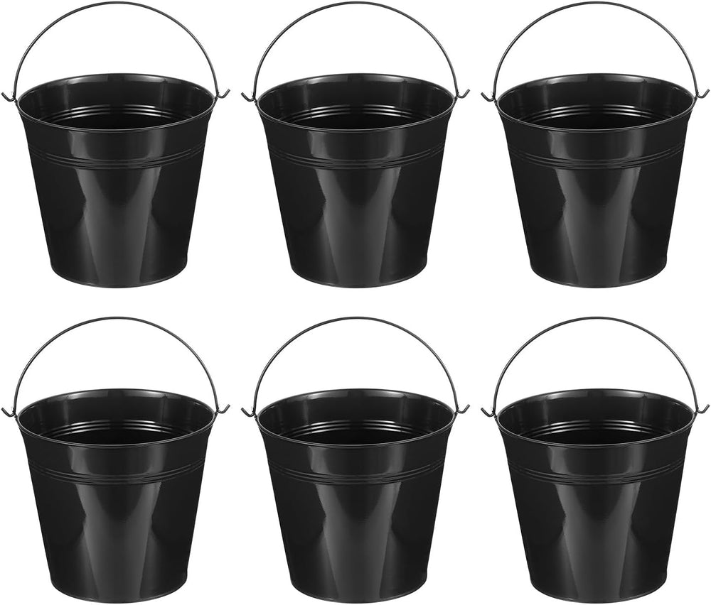 PATIKIL Small Metal Buckets 7"x6.4" with Handle Black 6 Pcs