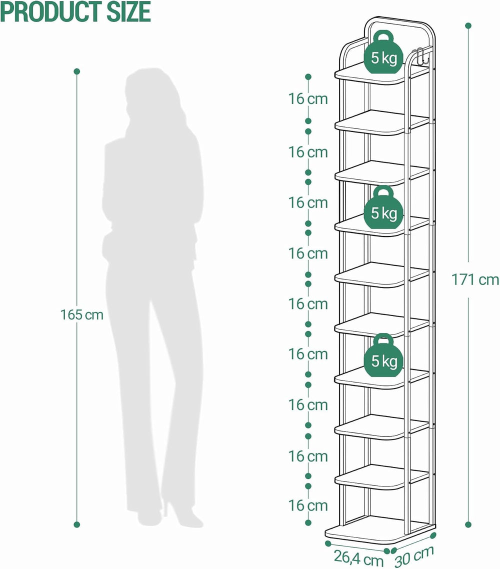 Hzuaneri 10 Tiers Vertical Shoe Rack, Narrow Shoe Tower, Tall Shoes Shelf wit...