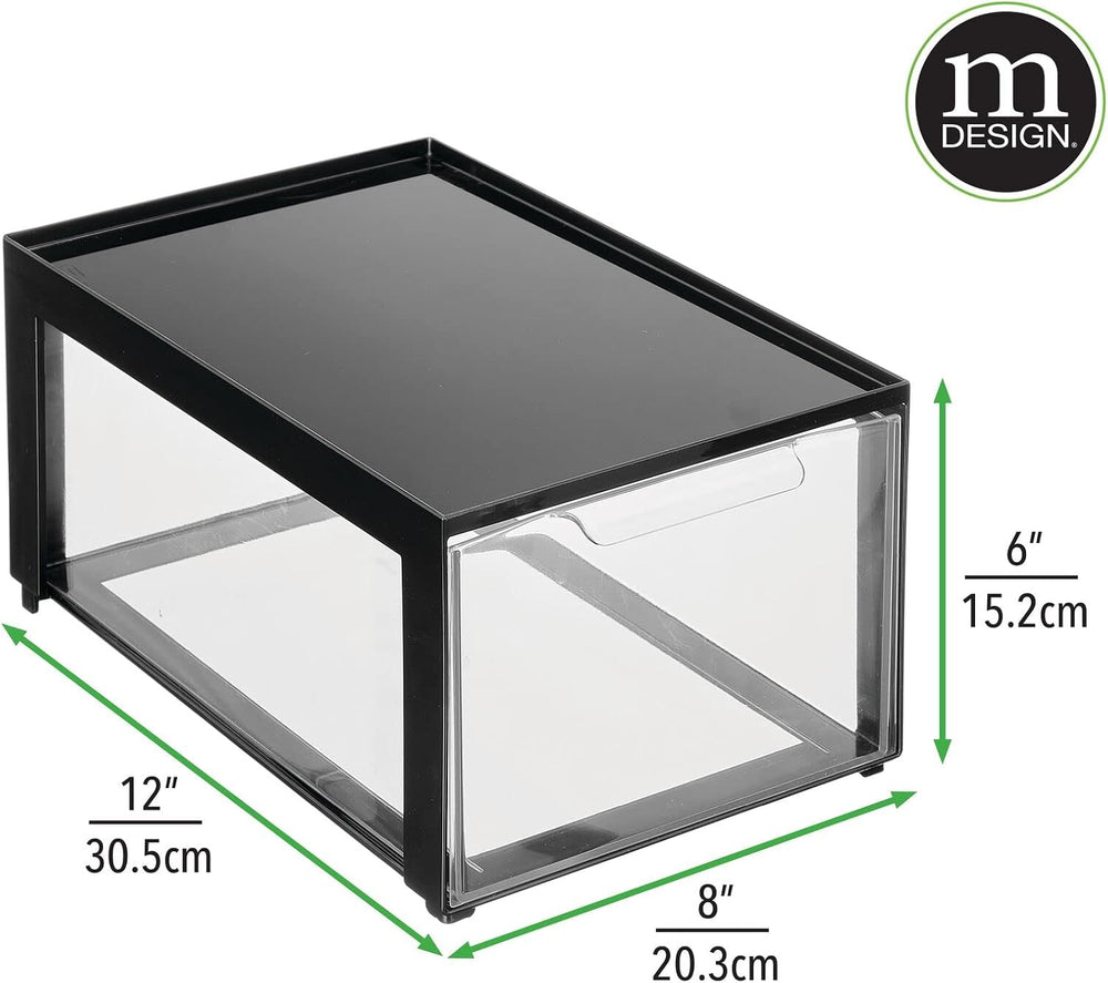 mDesign Plastic Desk Organizer and Storage Bin w/Pull Out Drawer - Stackable ...