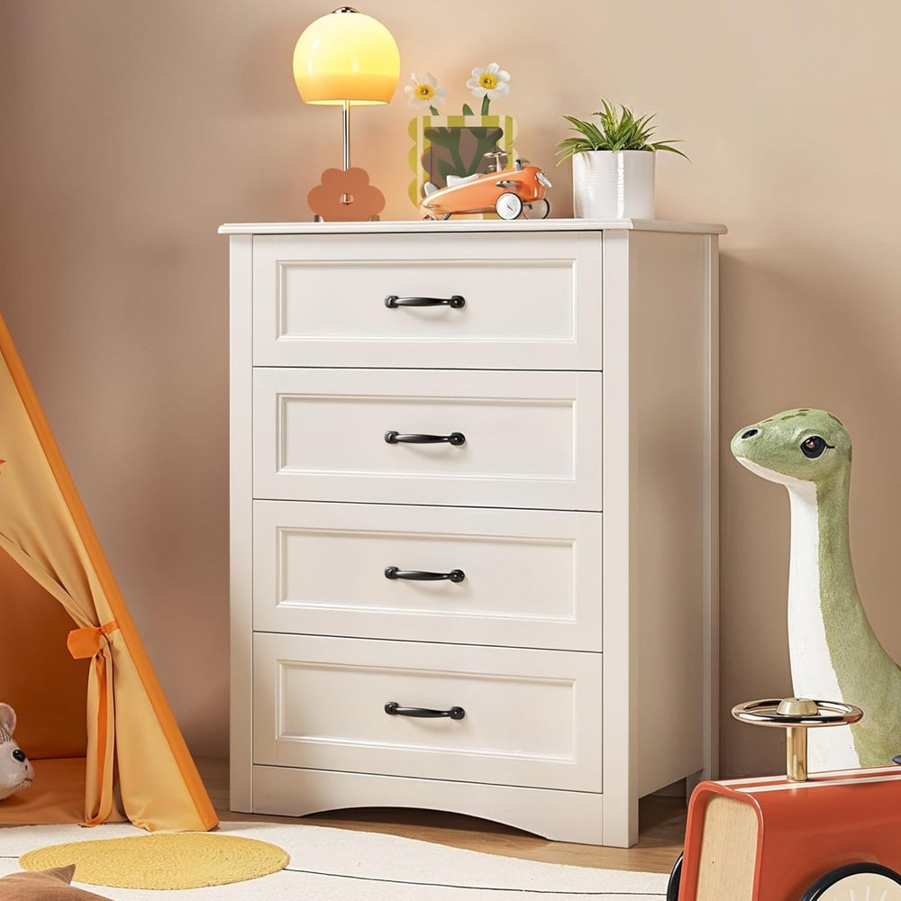 Gizoon 4 Drawer Dresser for Bedroom, Wood Storage Chest, White