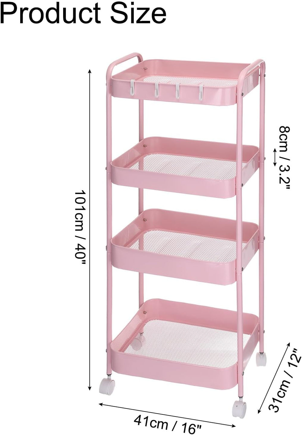 uxcell Slim Storage Cart, 4-Tier Narrow Utility Rolling Cart with Wheels Bath...