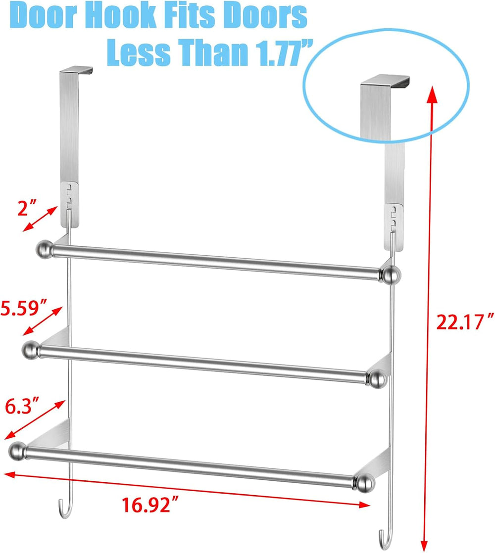 Over The Door Towel Rack,304 Stainless Steel Towel Rack with 2 Hooks, 3 Tier ...