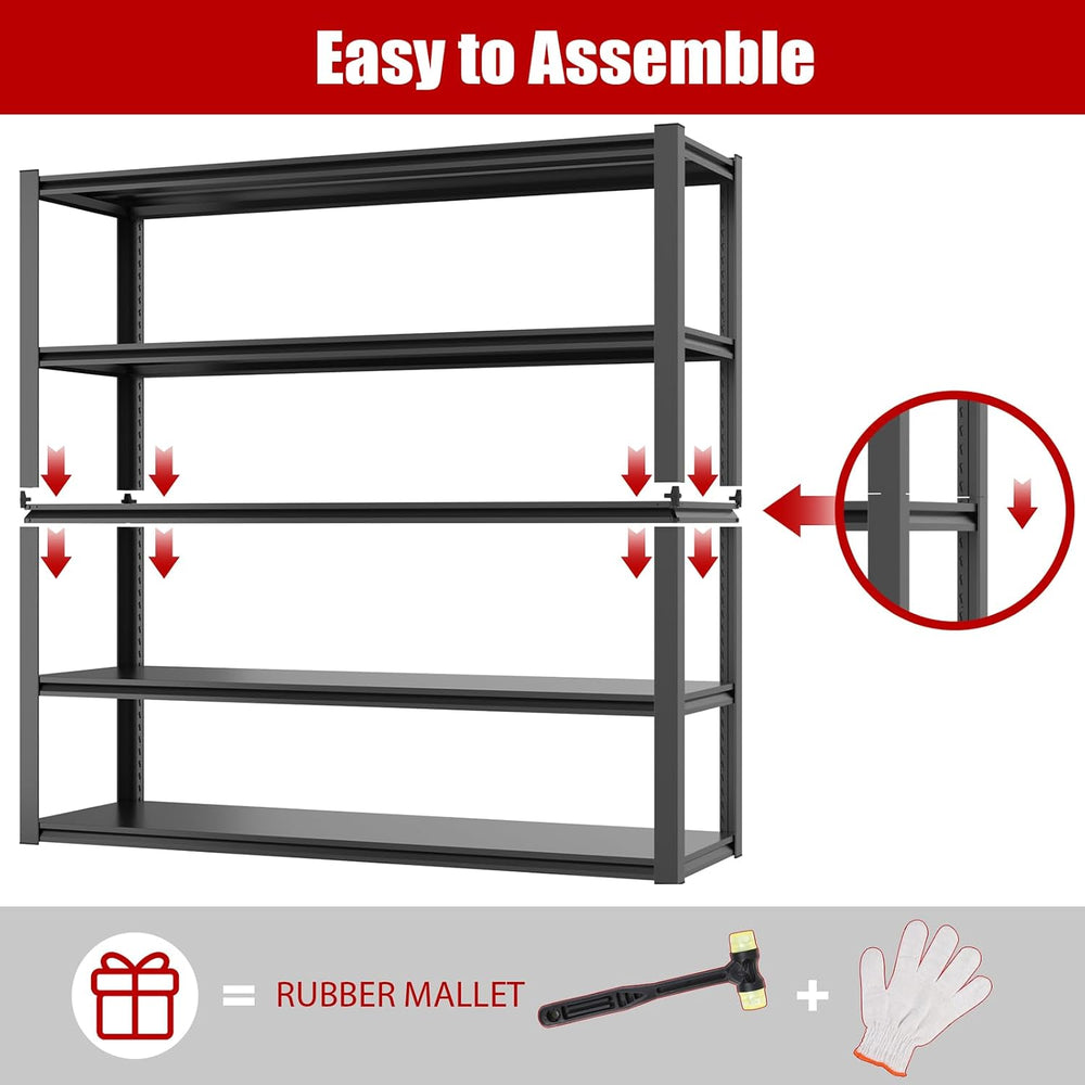 Homdox 48”W Garage Shelving, 3000LBS Heavy Duty Storage Shelves, 5 Tier Adjus...