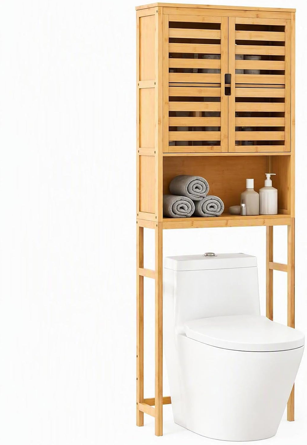 67-inch Bamboo Over the Toilet Storage Cabinet with 2 Doors, Natural
