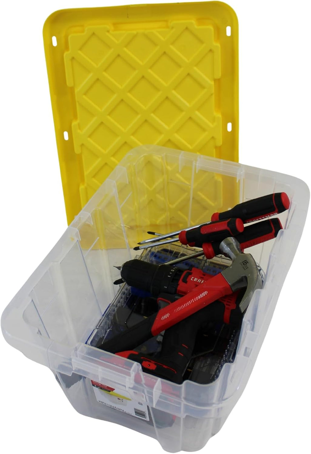 Edge Plastics 5 Gallon Tough Tote, Clear Base with Yellow Lid, 5-Pack