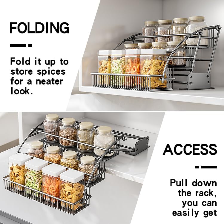 3-Tier Pull Down Spice Rack Organizer for Inside Cabinet Pantry Expandable Di...