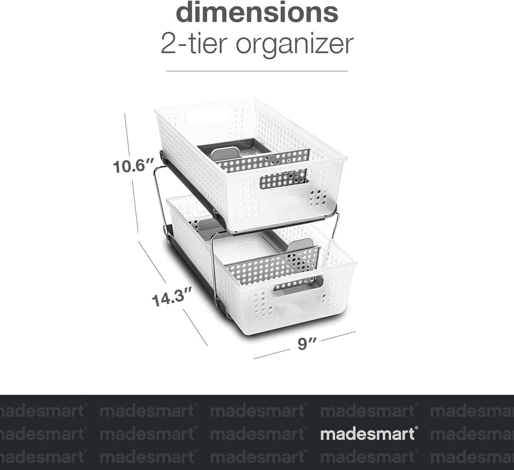 madesmart 2 Tier Organizer, Under Cabinet Storage with Pull Out Sliding Drawe...