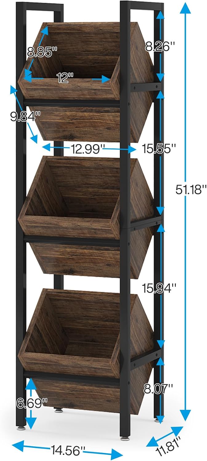Tribesigns 3-Tier Basket Stand, Wood Snack Rack with Baskets, Rustic Vertical...