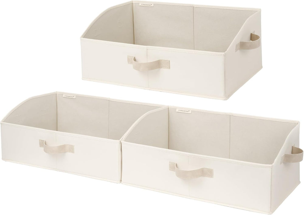 StorageWorks Trapezoid Storage Bins, Beige (Cottlyn Fabric), Large, 3-Pack