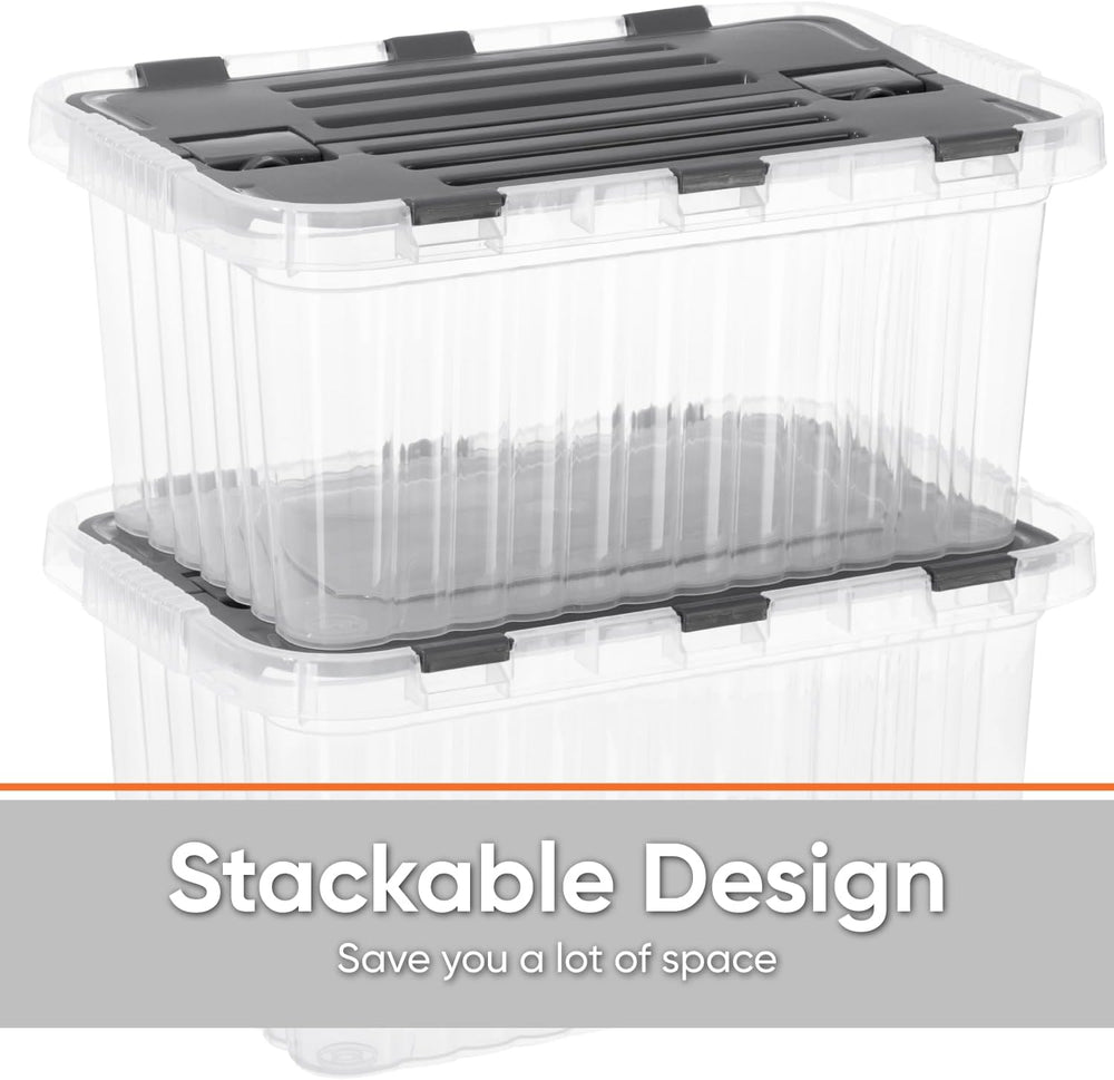 Superio Clear Storage Boxes with Attached Lids, Plastic Container Bins with H...