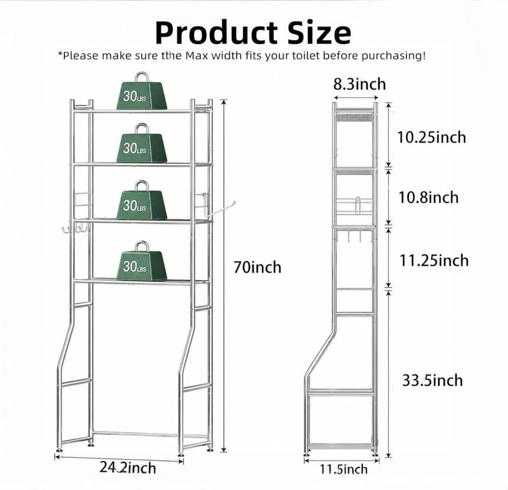 Ekisemio 4 Tier Over the Toilet Storage Cabinet, Metal Bathroom Shelves Over ...