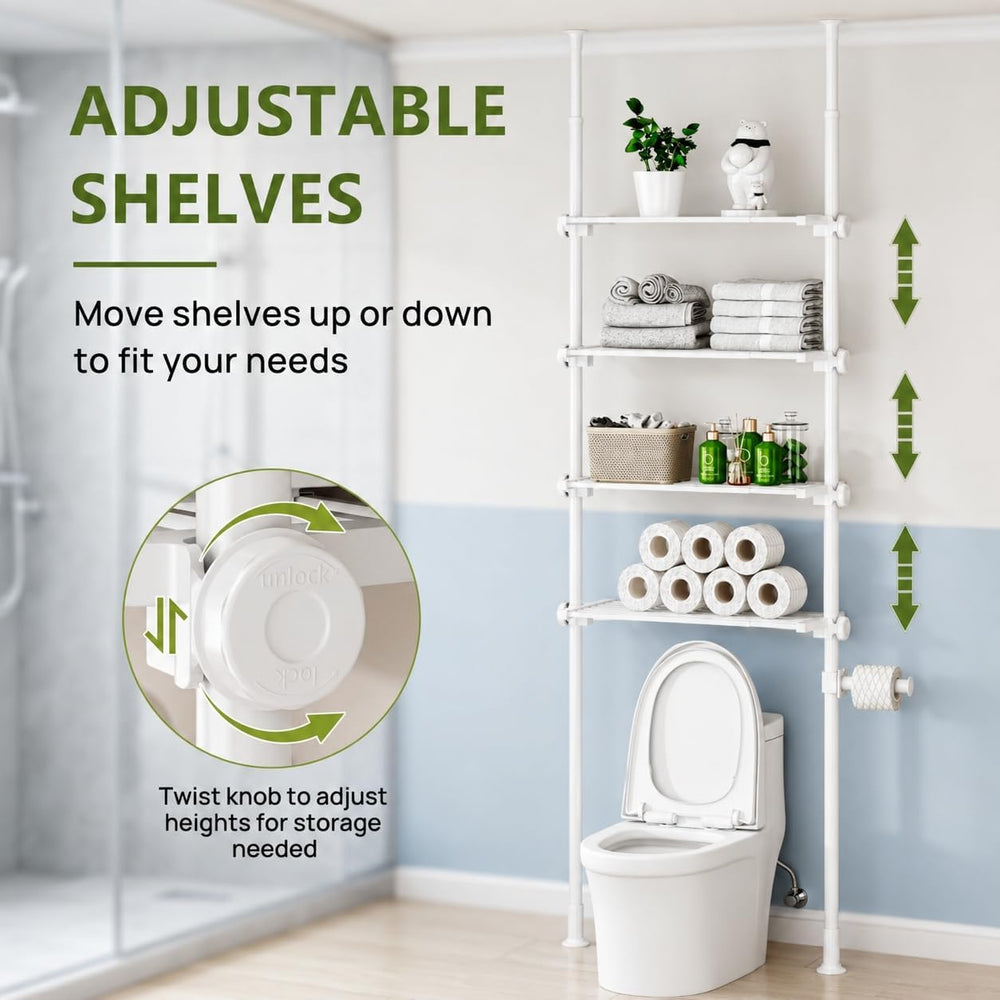 ALLZONE Tension Mount Over The Toilet Storage Shelf, No-Drill, Slim Design