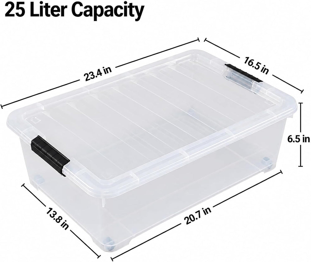 Saedy 25 L Plastic Under Bed Storage Container Box on Wheels, 4 Packs