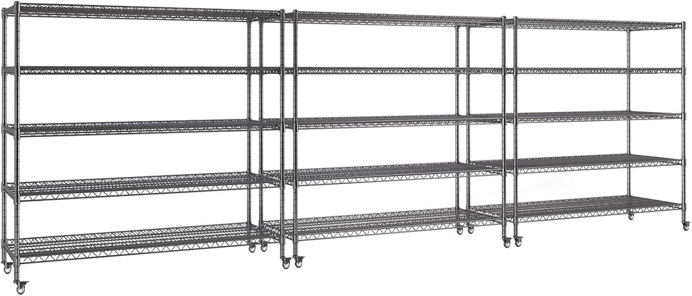 5 Tier Wire Shelving 3 Pack | 55”W Storage Shelves Heavy Duty | Rolling Wire ...