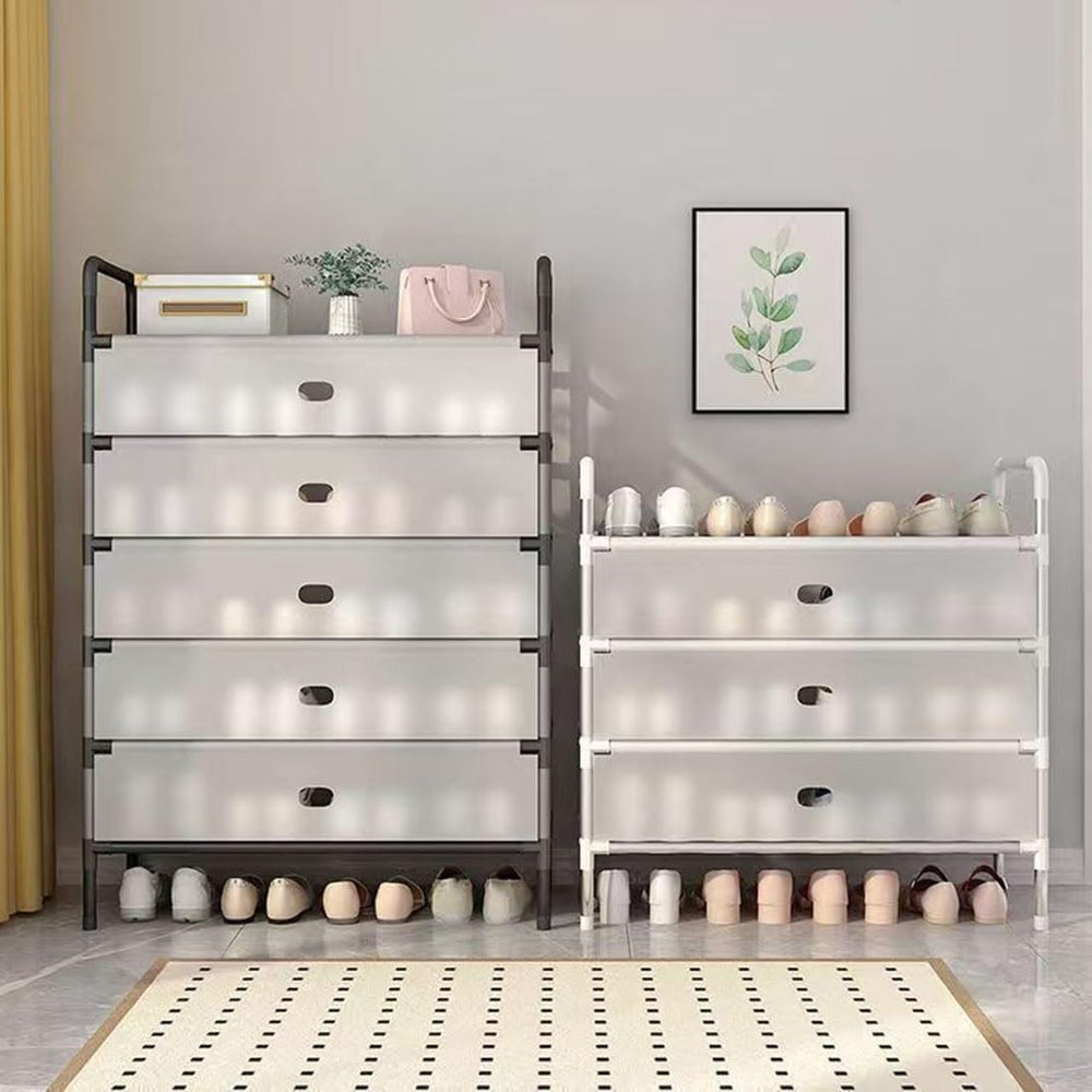 Shoe Rack, 3-7 Tier Reversible Shoes Storage Cabinet with Plastic Doors and 5...
