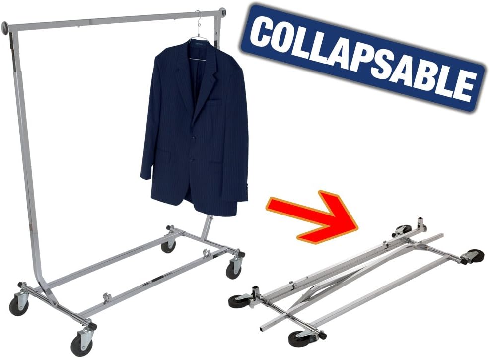 Econoco Collapsible Rolling Clothes Rack, Commercial Grade, Chrome, 48in W