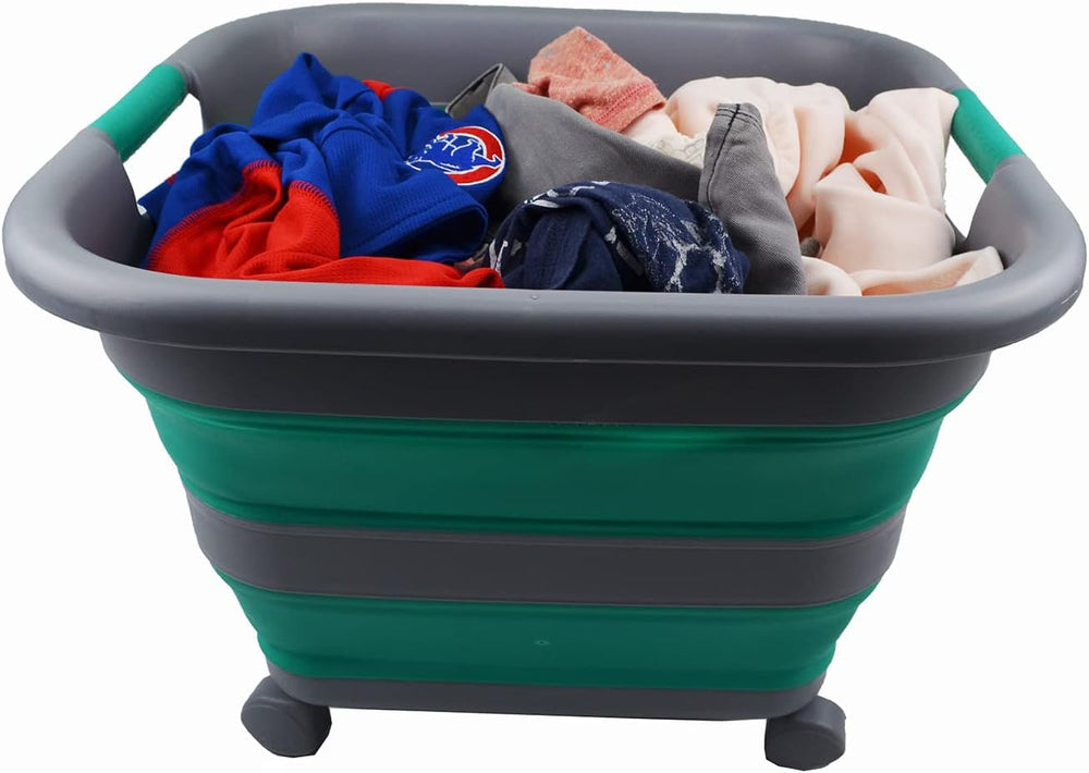 SAMMART Collapsible Plastic Laundry Basket with Wheels 39L (10.3 Gallons) -Fo...
