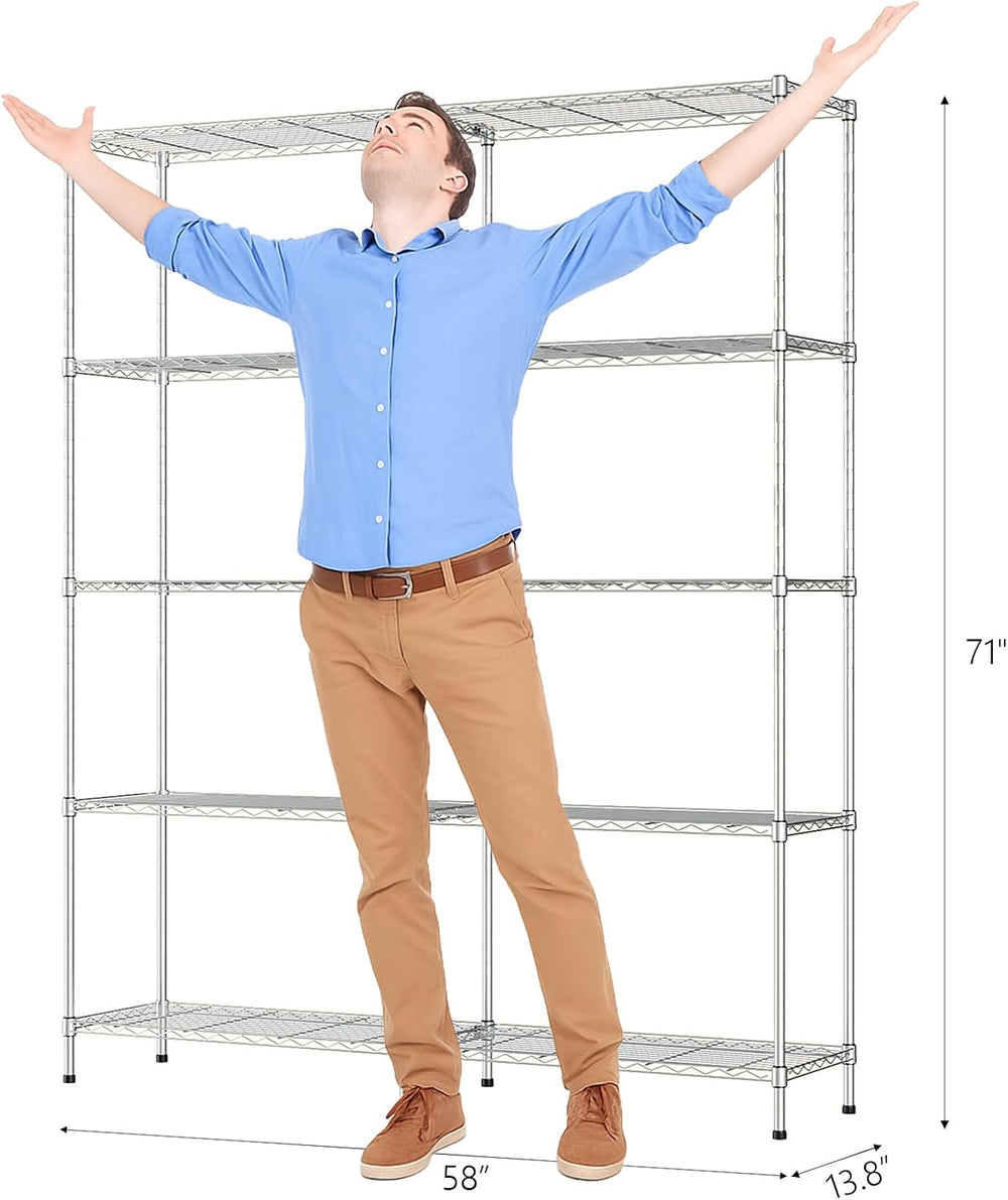 VINGLI 5 Tier Storage Shelves 1430LBS Heavy Duty Metal Shelving, Upgraded 58&...