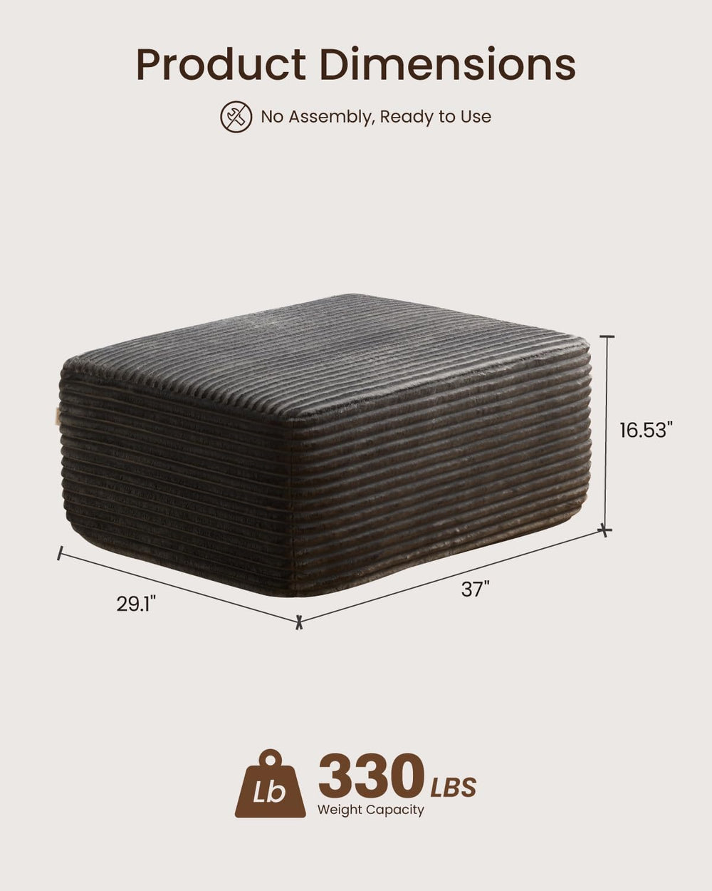 37" Plush Boneless Ottoman, Upholstered Cloud Footrest for Boneless Couc...