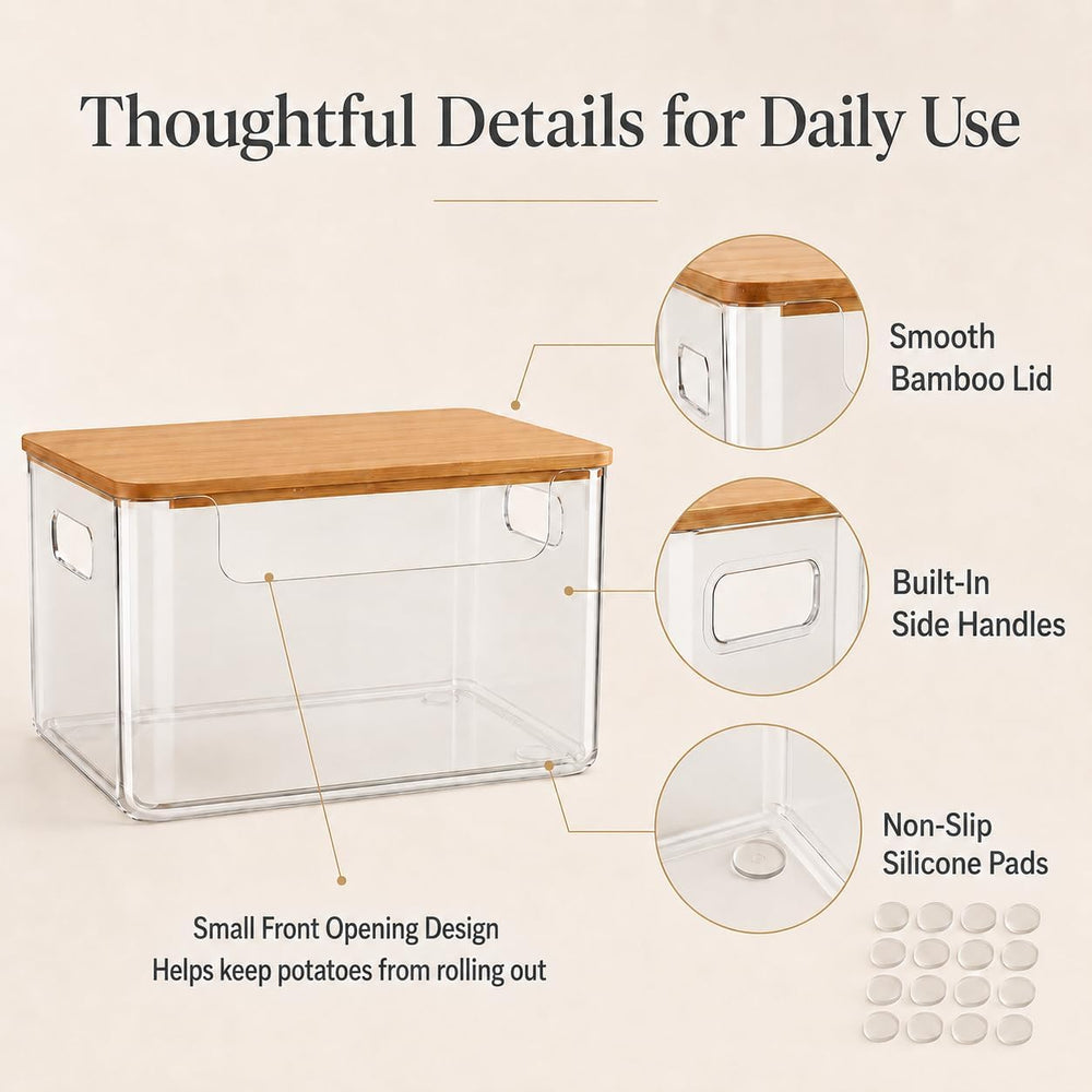 3 Pack Pantry Organizers and Storage Bins with Bamboo Lids,Trash Bag Holder