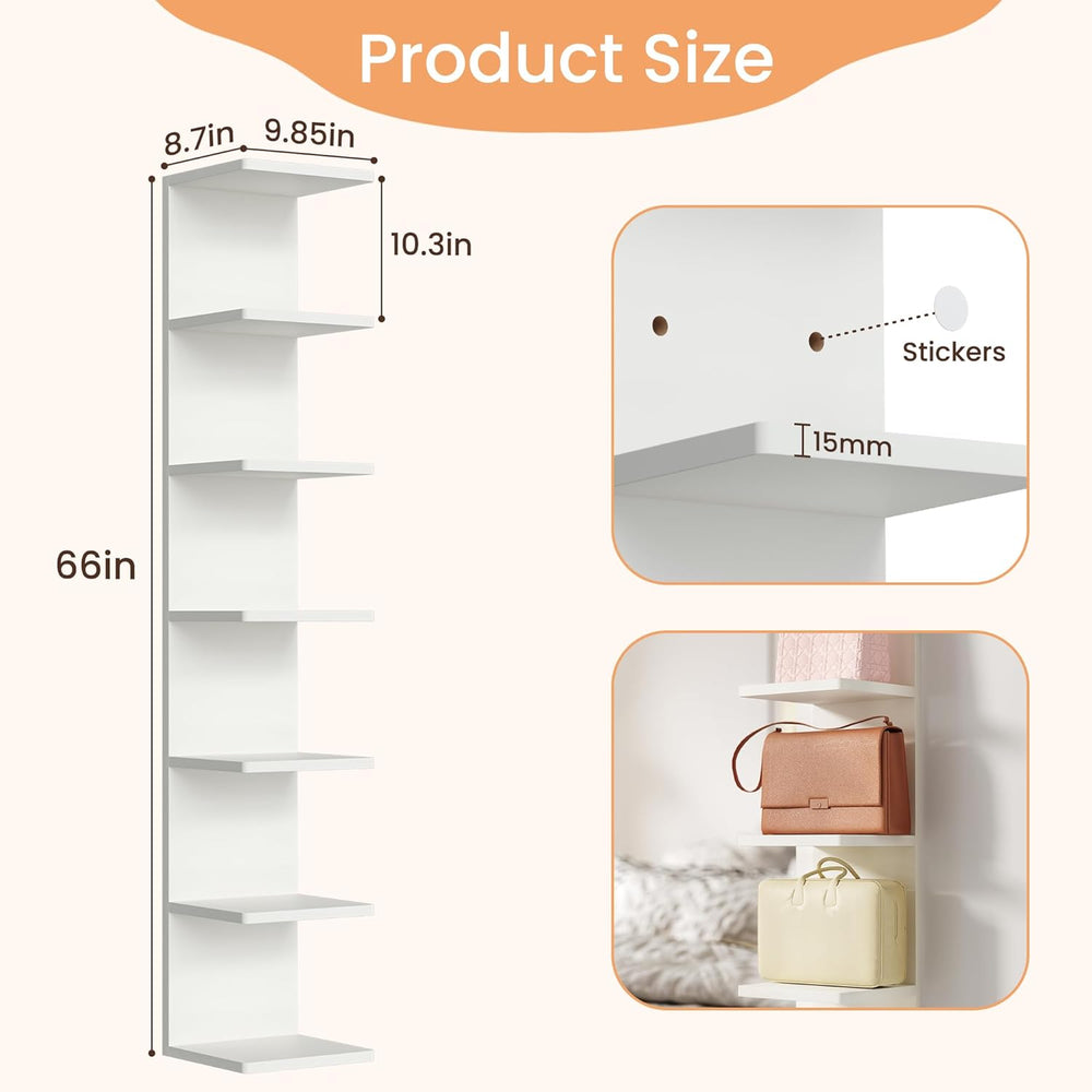 upsimples 7-Tier Floating Wall Shelf, White Vertical Vanity Decor Shelves