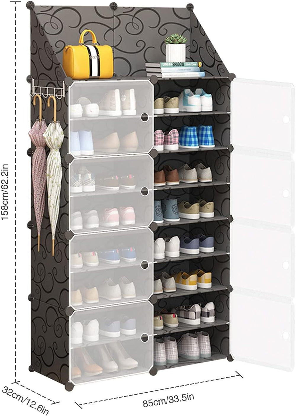 Jomifin Shoe Storage Cabinet 32-64 Pairs with Transparent Doors Black