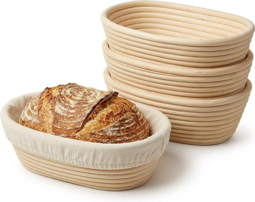 Nalcant 4 Pack Oval Banneton Proofing Basket Set 10 Inch, Natural Rattan Sour...
