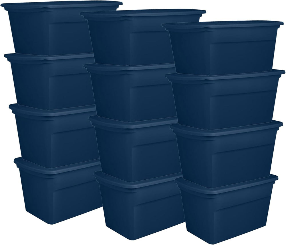 Sterilite Tote, Plastic Storage Bins with Snap Lids, 30 Gallon, 12-Pack
