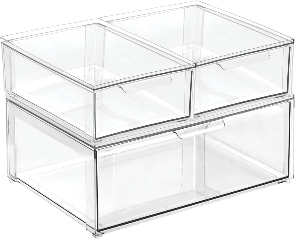 mDesign Plastic Stackable Bathroom Storage Organizer Bin Containers with Fron...