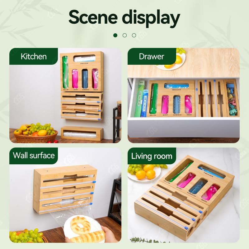 LDQ 9-in-1 Shatterproof Square Bamboo Storage Box - Aluminum Foil Dispensr wi...