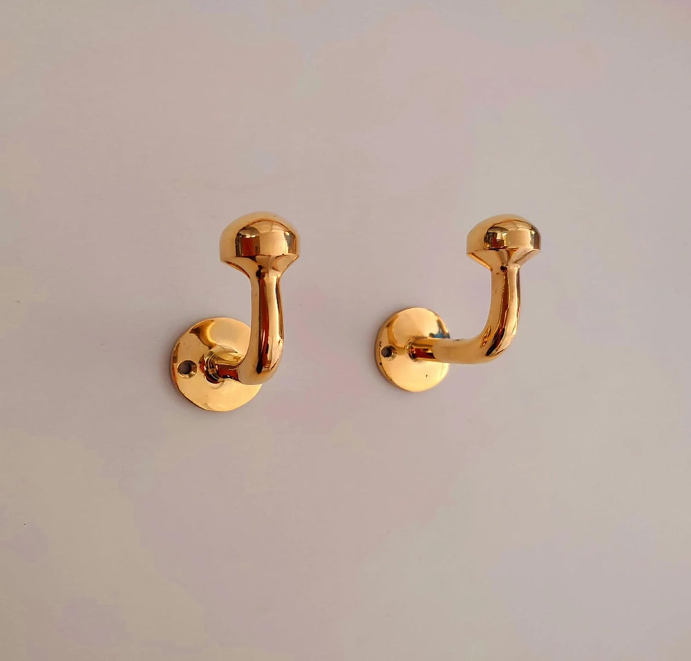Set of 2 Unlacquered Solid Brass Wall Hooks, Handmade Brass Hooks for Doors a...