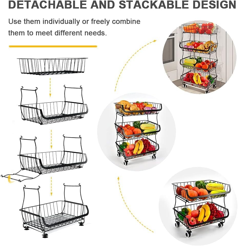 Fruit Vegetable Storage Basket, 4 Tier Stackable Metal Wire Storage Baskets w...