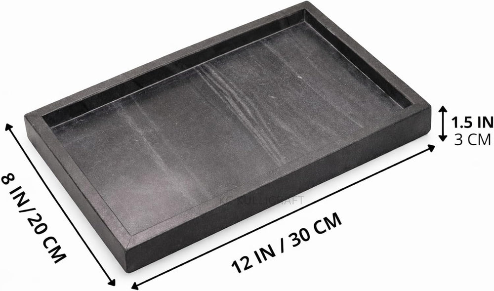 Natural Marble Tray, Black, 12" x 8", Rectangular