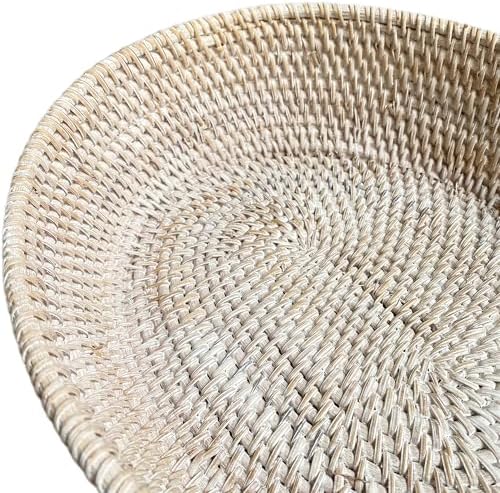 amololo14" Oval White Rattan Fruit Serving Basket,Table Décor Wicker Bre...