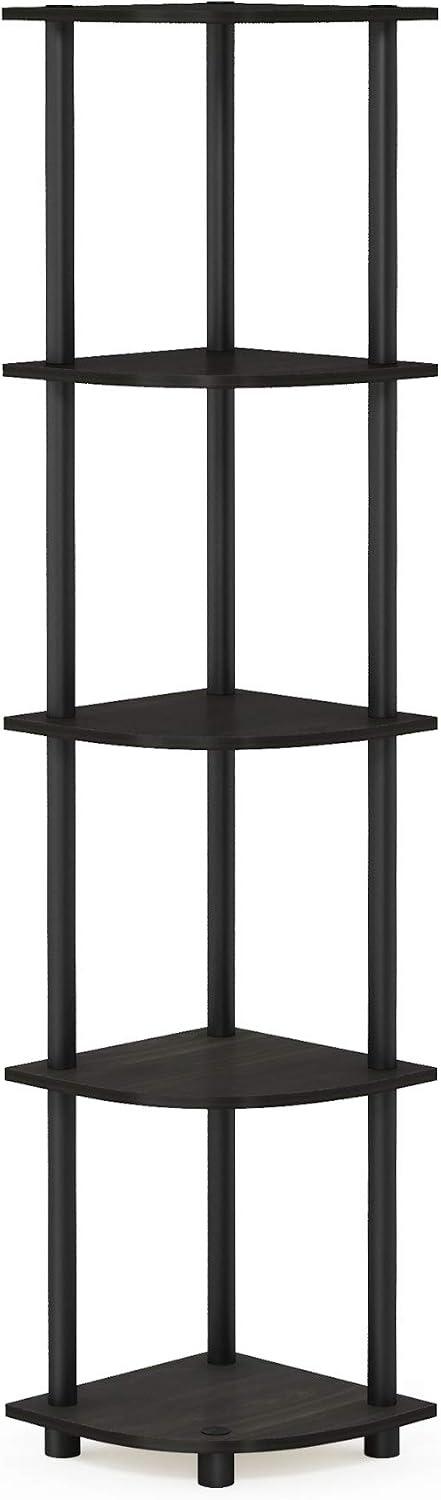 Furinno TURN-N-TUBE Corner Shelf, 5-Tier Corner Bookshelf, Open Storage Shelv...