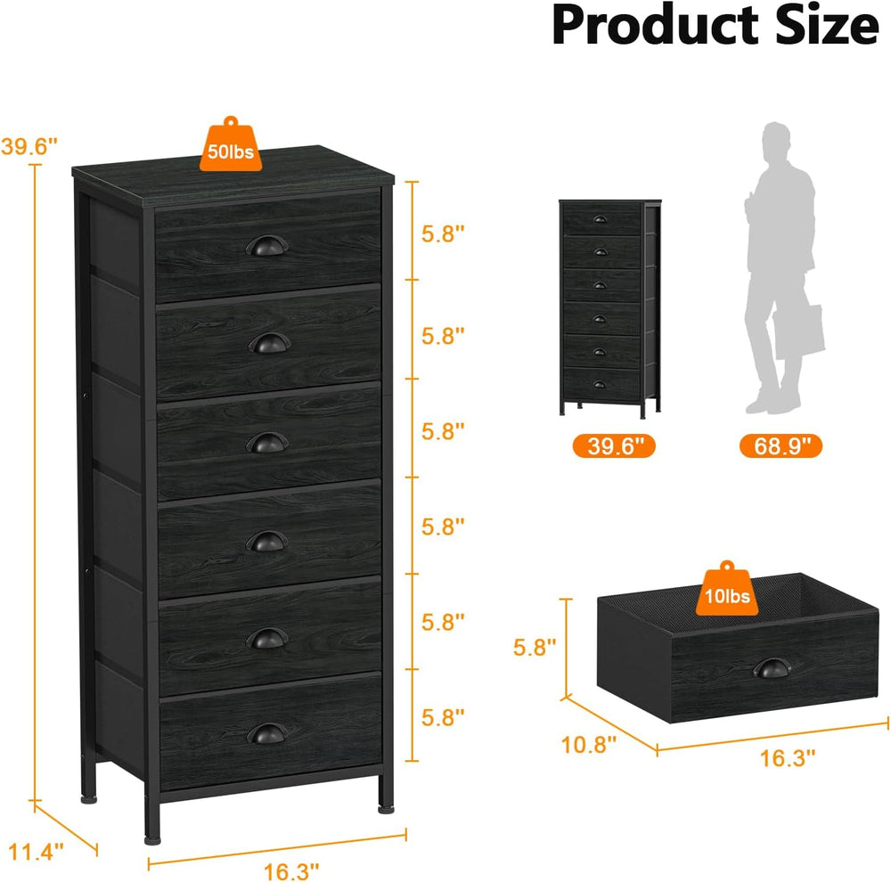 Furnulem Black Dresser for Bedroom, Tall Fabric Chest of Drawers