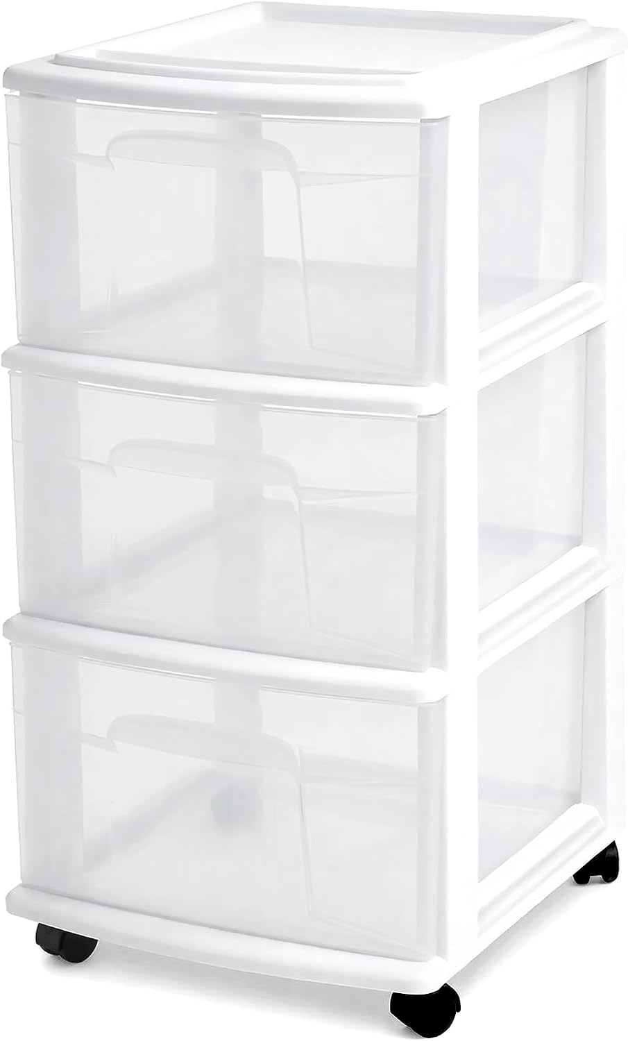 HOMZ Drawer Tower, 3-Tier Storage Cart with Removable Wheels, White Frame