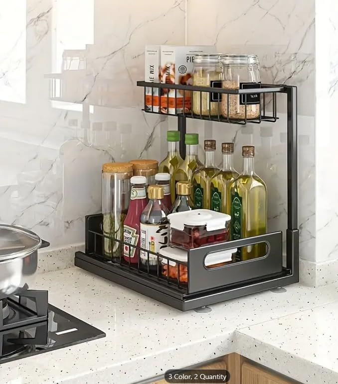 Under Sink Organizer 2-Pack Slide Out Drawer 2 Tier Storage Black Under Cabin...