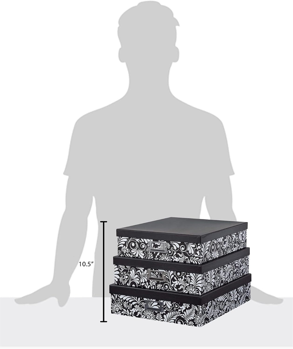 Soul & Lane - Black and White Floral Storage Boxes with Lids, Set of 3