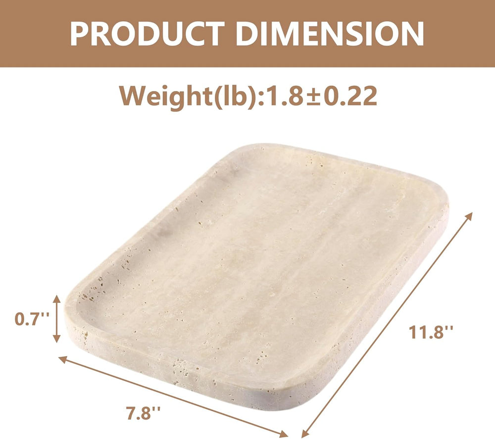 Marble Vanity Tray, 11.8" Travertine Bathroom Tray Countertop, Beige Sto...
