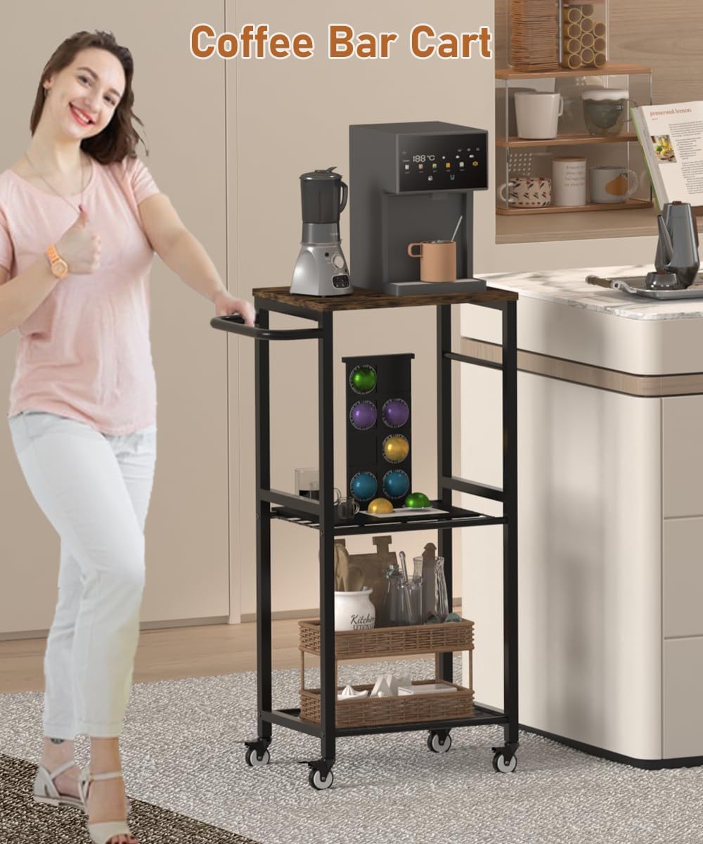 Kitchen Microwave Stand Cart with Storage Rack, Black