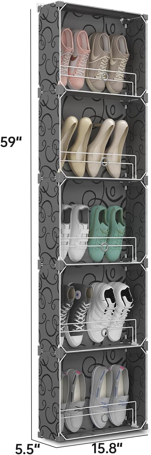 MAGINELS 5-Tier Slim Shoe Rack Organizer, Tall Storage for Closet,Hidden Thin...