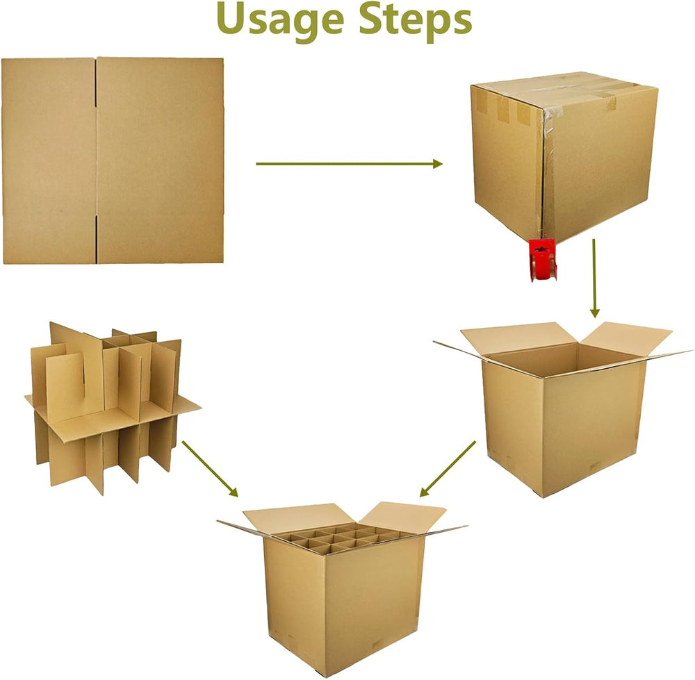 7 Sets Moving Boxes with Divider Kits,16 x 12 x 13 Inch Glassware Dish Packin...