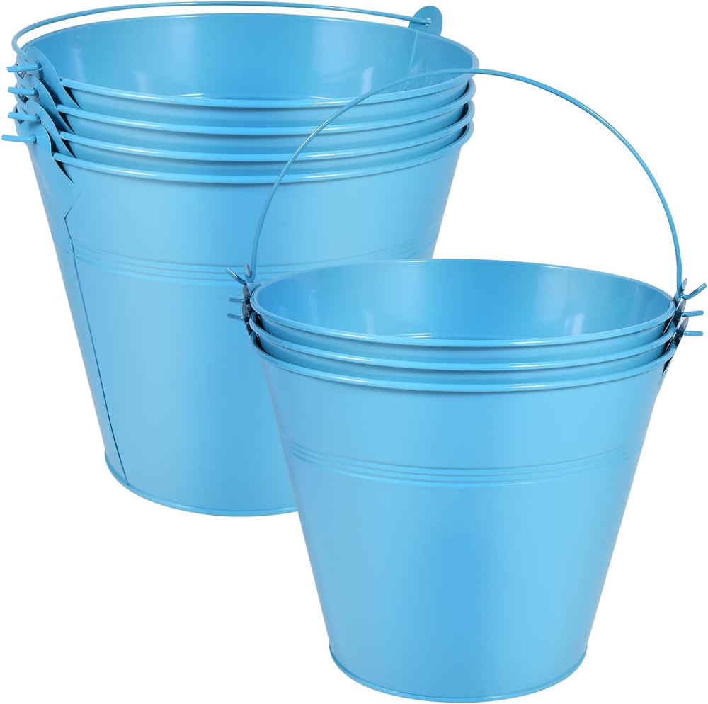 OBTANIM 7 Pack Blue Metal Buckets with Handle Galvanized Ice Pails for Plants...