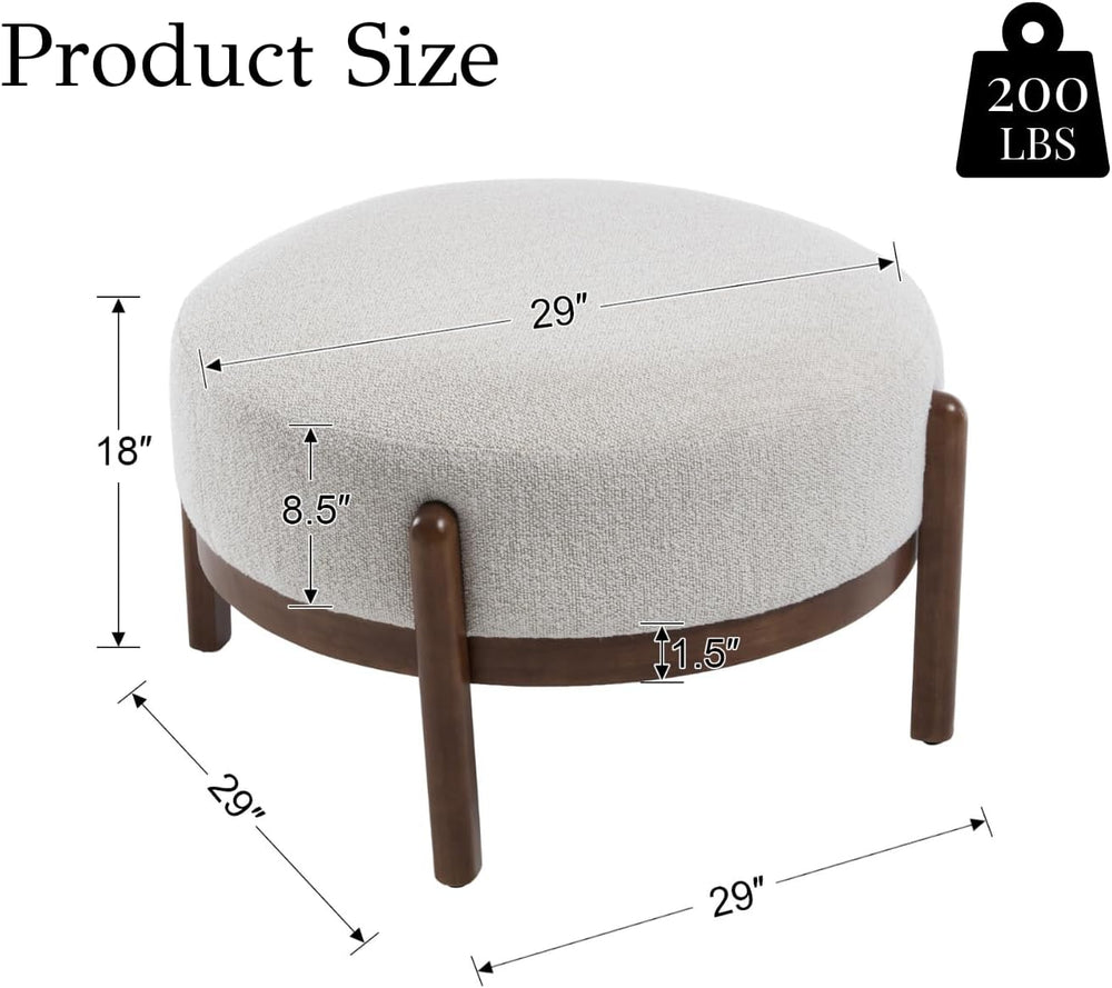EALSON 29" Round Ottoman Modern Boucle Upholstered Footstool Mid Century...