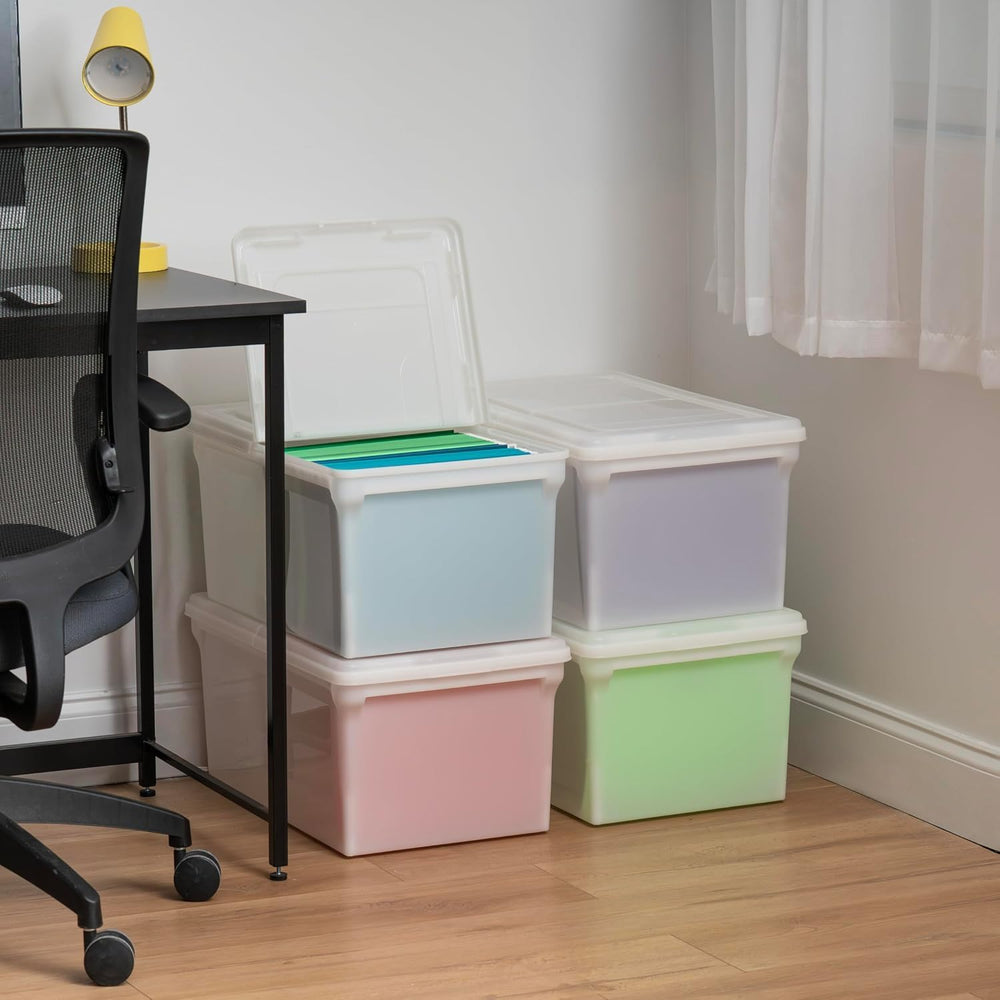 IRIS USA 4-Pack Snap File Box with Locking Lid, Black