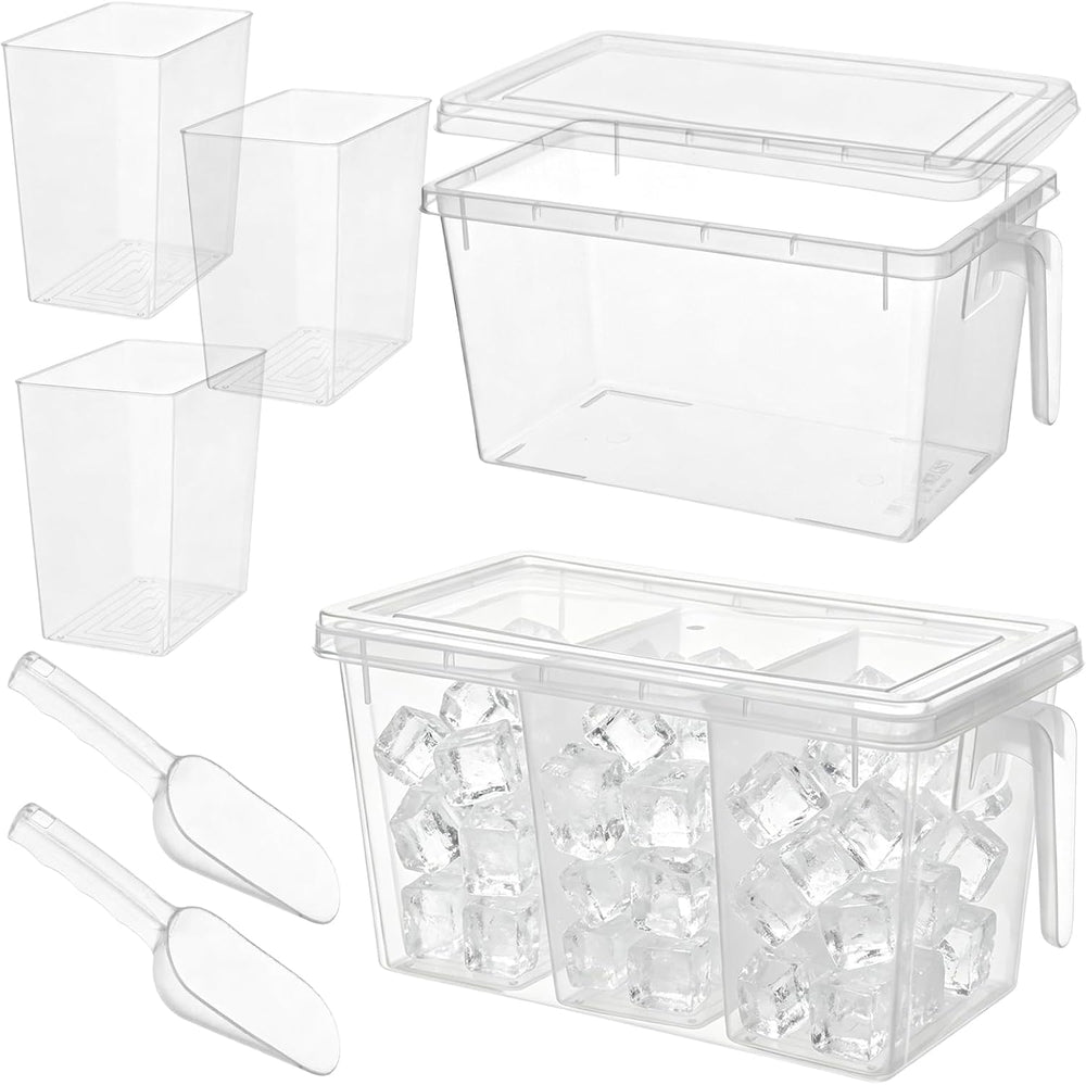 CIEOVO 2 Set 3 Divided Ice Bin for Freezer with Lid and 2 Scoop Set Plastic F...