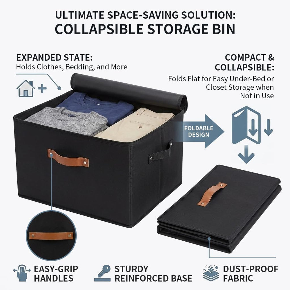 Tuza 3 Pack Foldable Storage Bin with Lid, Heavy-Duty Fabric Storage Box with...