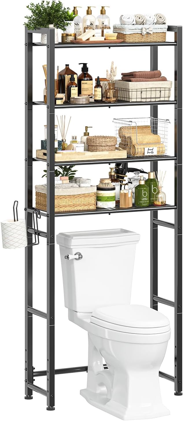 Simple Trending 70.75" Over Toilet Storage Rack with Paper Holder, Black